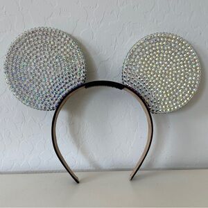 Fully Crystal Embellished Silver Iridescent Rhinestone Mouse Ears Headband